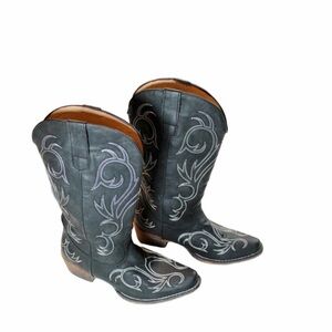 Roper Cowboy Boots Womens Size 8 Black White Embroidered Western Equestrian